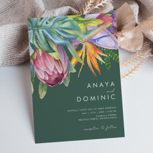 Colourful Tropical Floral Casual   Green Wedding Invitation