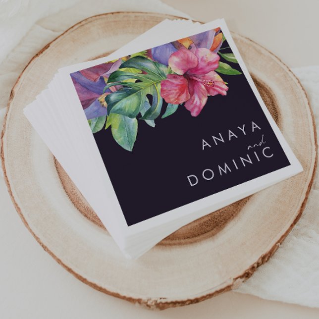 Colourful Tropical Floral | Dark Purple Wedding Napkin (Creator Uploaded)