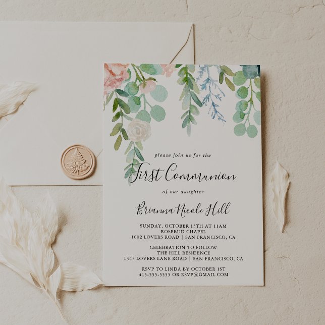 Colourful Tropical Floral First Communion Invitation (Creator Uploaded)