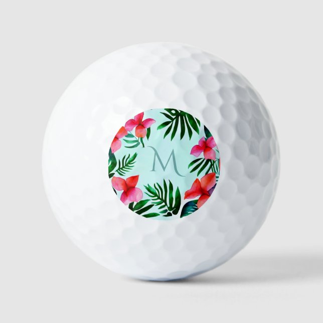 Colourful Tropical Floral Foliage Watercolor Custo Golf Balls (Front)