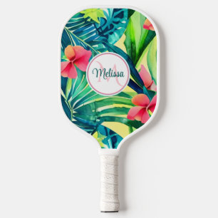 Colourful Tropical Floral Foliage Watercolor Custo Pickleball Paddle