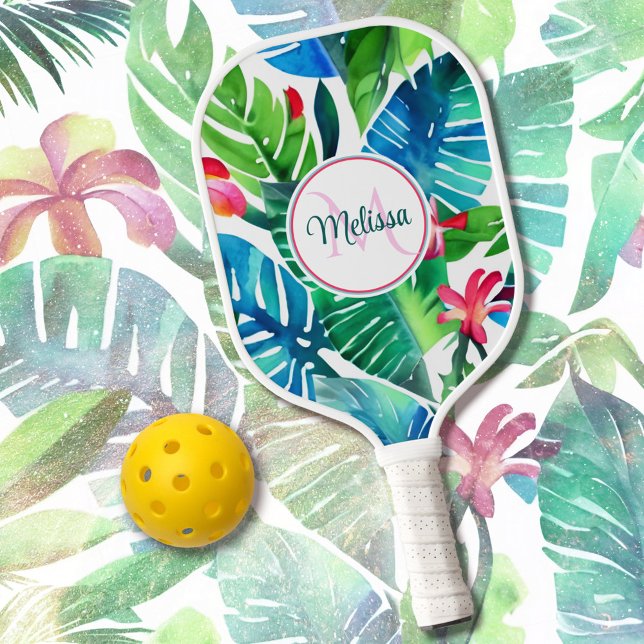 Colourful Tropical Floral Foliage Watercolor Custo Pickleball Paddle (Creator Uploaded)