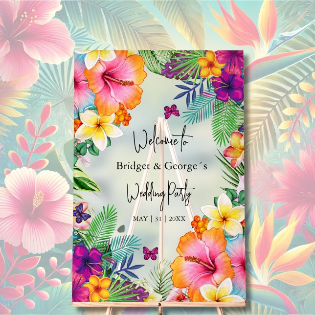 Colourful tropical Floral Frosted Wedding Welcome Acrylic Sign (Creator Uploaded)