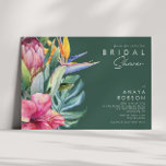 Colourful Tropical Floral | Green Bridal Shower Invitation<br><div class="desc">This colourful tropical floral | green bridal shower invitation is perfect for your modern boho destination green, purple, peach bridal shower. Design features an elegant bouquet of classic beach watercolor greenery and flowers, including sage green eucalyptus, mauve and red protea, blush pink hibiscus, orange and blue bird of paradise, and...</div>