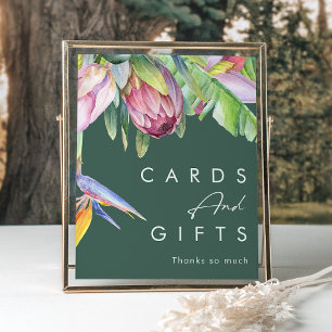 Colourful Tropical Floral Green Cards and Gifts Poster