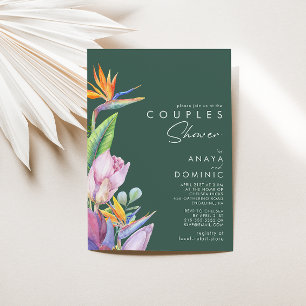 Colourful Tropical Floral Green Couples Shower Invitation