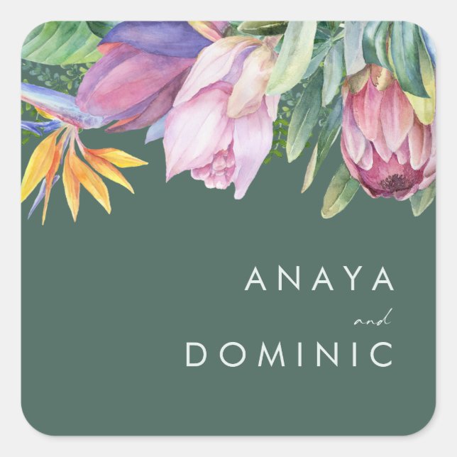 Colourful Tropical Floral | Green Envelope seals (Front)