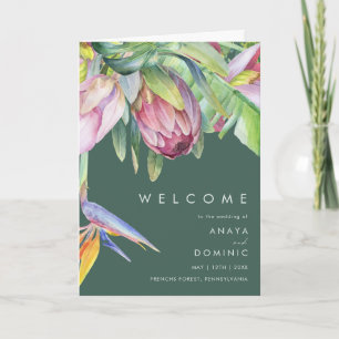 Colourful Tropical Floral   Green Folded Wedding Programme
