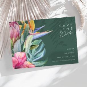 Colourful Tropical Floral Green Horizontal Save The Date