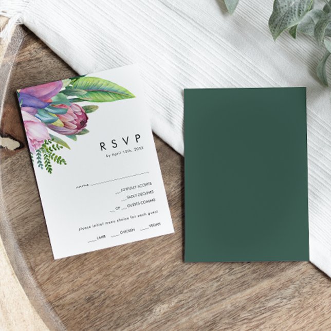 Colourful Tropical Floral | Green Menu Choice RSVP (Creator Uploaded)