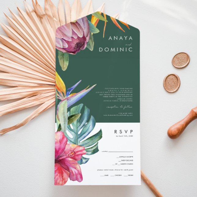 Colourful Tropical Floral Green Photo Seal And Sen All In One Invitation (Creator Uploaded)