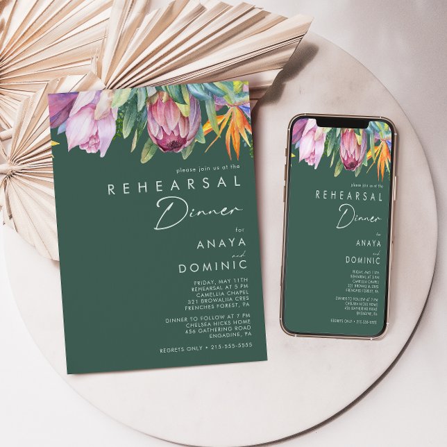 Colourful Tropical Floral | Green Rehearsal Dinner Invitation (Creator Uploaded)