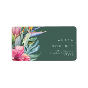 Colourful Tropical Floral Green RSVP Address Label