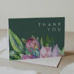 Colourful Tropical Floral | Green Thank You Card<br><div class="desc">This colourful tropical floral | green hank you card is perfect for your modern boho destination, green, purple, peach wedding. Design features an elegant bouquet of classic beach watercolor greenery and flowers that may include sage green eucalyptus, mauve and red protea, blush pink hibiscus, orange and blue bird of paradise,...</div>