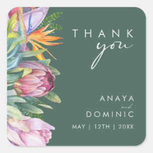 Colourful Tropical Floral Green Thank You Weddin Square Sticker