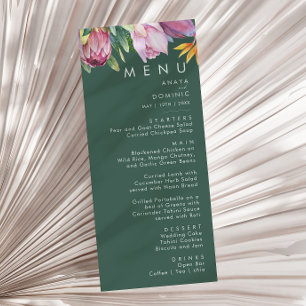 Colourful Tropical Floral Green Wedding Dinner Menu
