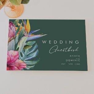Colourful Tropical Floral   Green Wedding Guest Bo Book