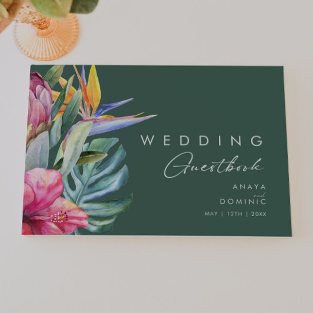 Colourful Tropical Floral | Green Wedding Guest Bo Guest Book (Creator Uploaded)