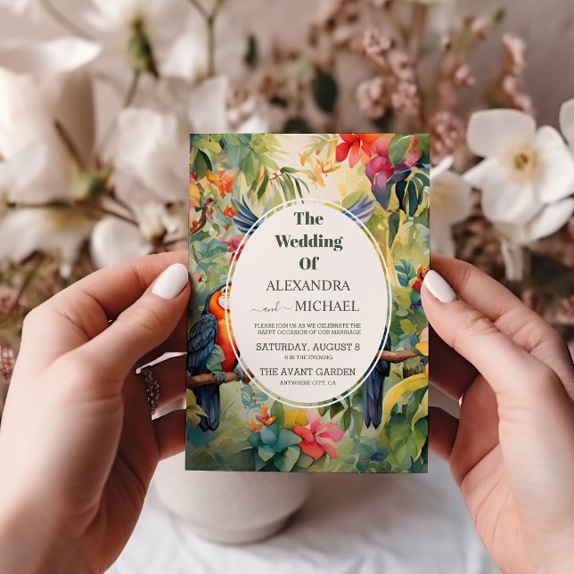 Colourful Tropical Floral | Green Wedding  Invitation (Creator Uploaded)