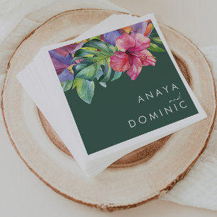 Colourful Tropical Floral Green Wedding Napkins