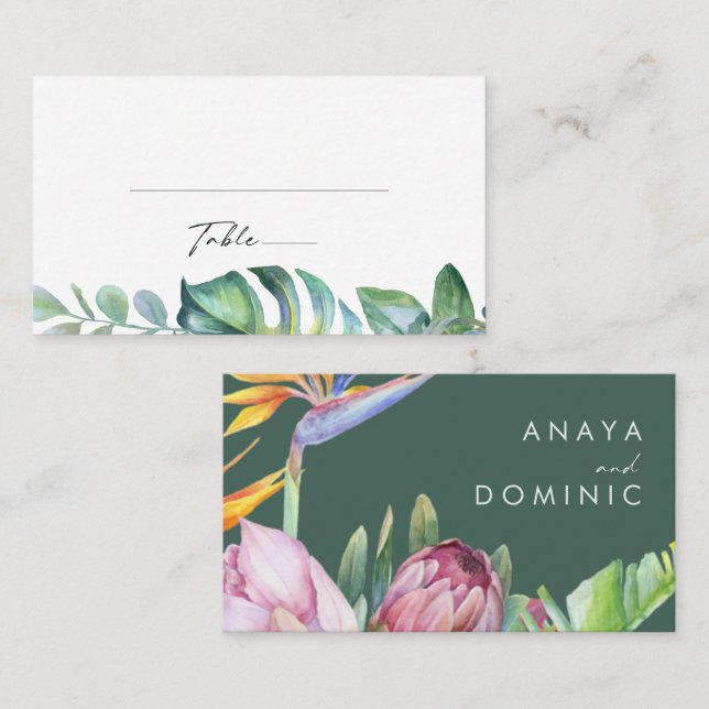 Colourful Tropical Floral |  Green Wedding Place Card (Front/Back)
