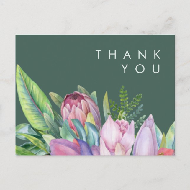Colourful Tropical Floral | Green wedding Thank Yo Postcard (Front)