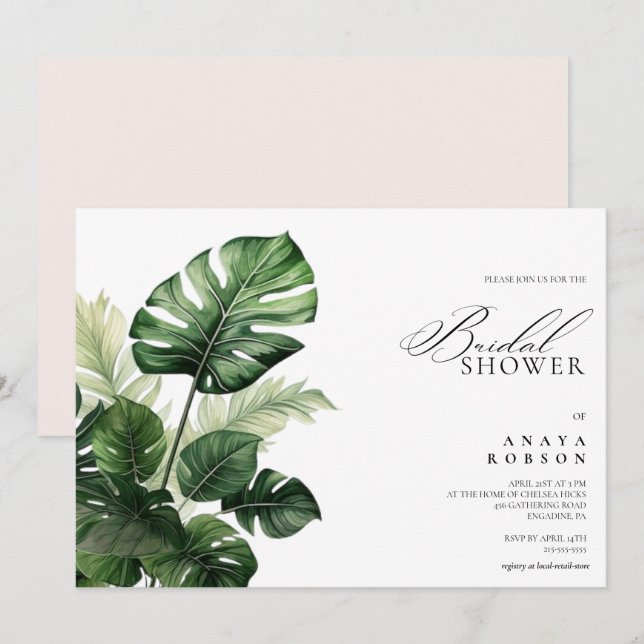 Colourful Tropical Floral | Greenery bridal shower Invitation (Front/Back)