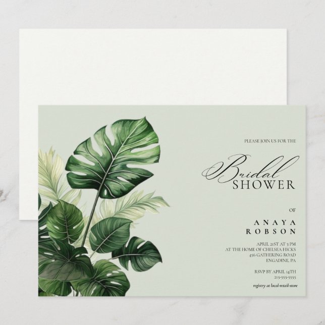 Colourful Tropical Floral | Greenery bridal shower Invitation (Front/Back)