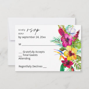 Colourful Tropical Floral no Meal RSVP Card