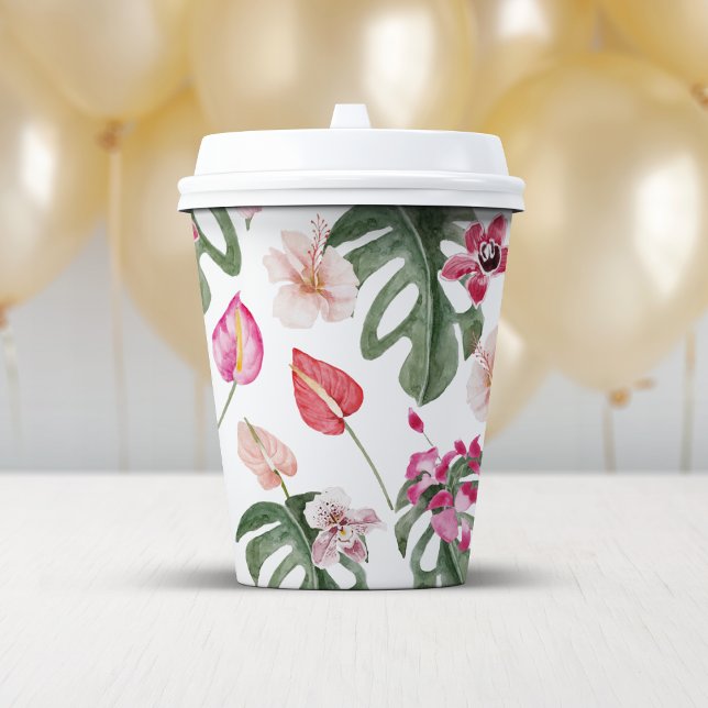 Colourful Tropical Floral Paper Cups (Colorful Tropical Floral Decor Paper Cups by Painted Paperie
)