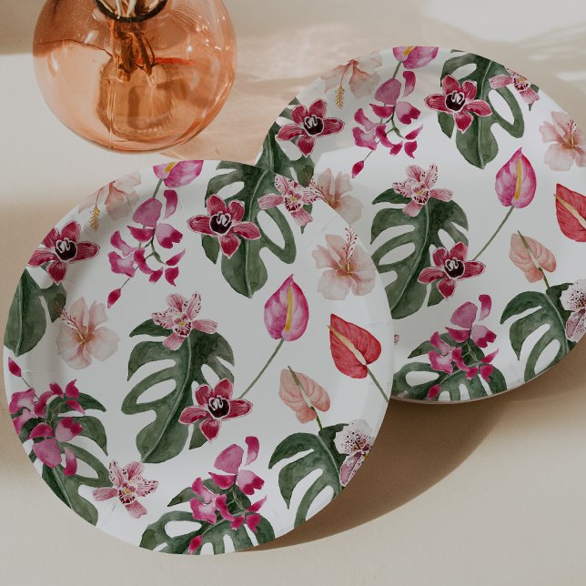 Colourful Tropical Floral Paper Plate (Colorful Tropical Floral Paper Plates by Painted Paperie
)