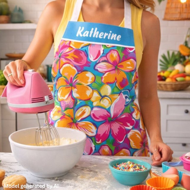 Colourful Tropical Floral Pattern Apron (Creator Uploaded)