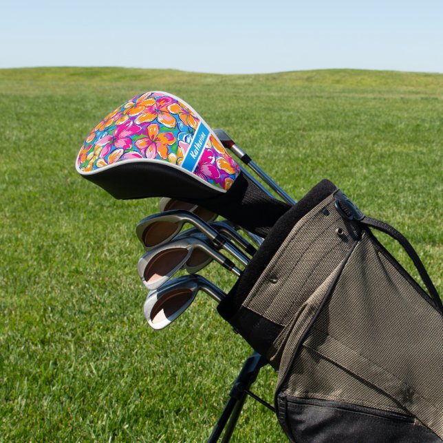 Colourful Tropical Floral Pattern Golf Head Cover (In Situ)