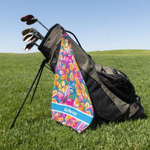 Colourful Tropical Floral Pattern Golf Towel