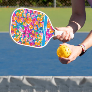 Colourful Tropical Floral Pattern Pickleball Paddle