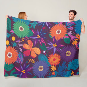 Colourful Tropical Floral Pattern with Bold Blooms Fleece Blanket