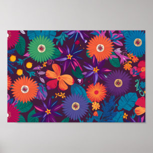 Colourful Tropical Floral Pattern with Bold Blooms Poster