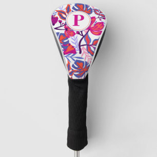 Colourful, Tropical Floral Pattern, Your Initial Golf Head Cover
