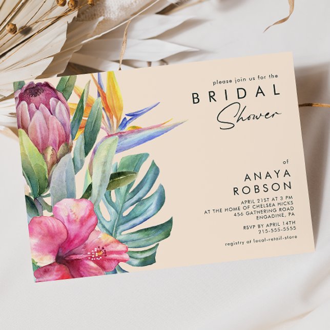 Colourful Tropical Floral | Peach Bridal Shower Invitation (Creator Uploaded)