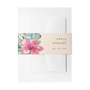 Colourful Tropical Floral   Peach Invitation Belly Band