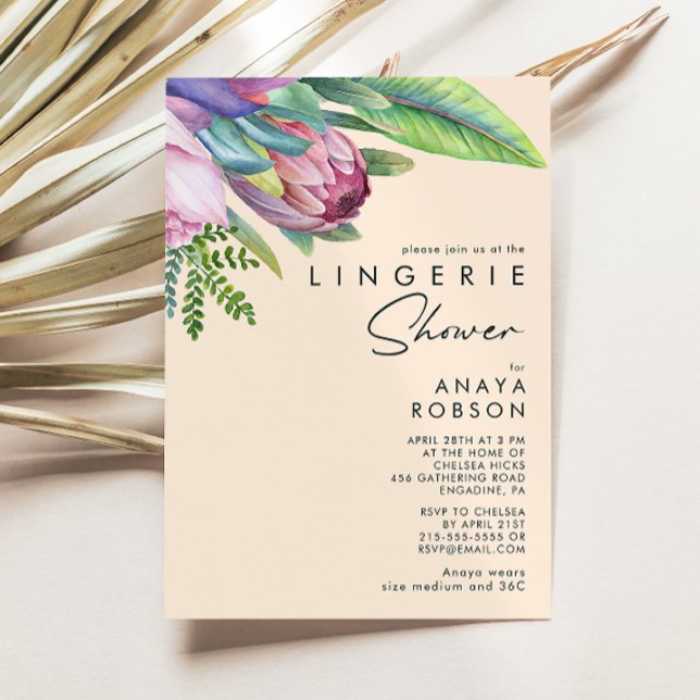 Colourful Tropical Floral | Peach Lingerie Shower Invitation (Creator Uploaded)