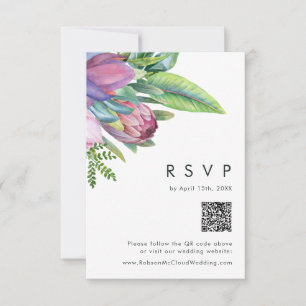 Colourful Tropical Floral   Peach QR Code RSVP Car Card