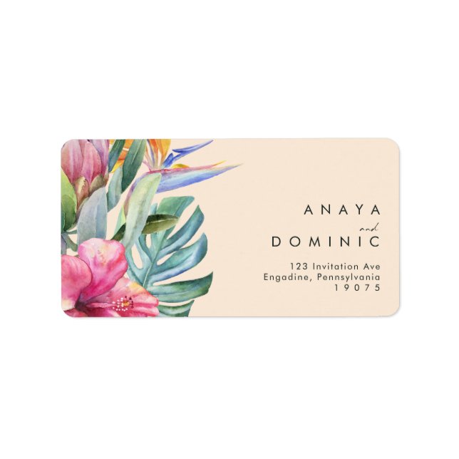 Colourful Tropical Floral | Peach RSVP Address Label (Front)