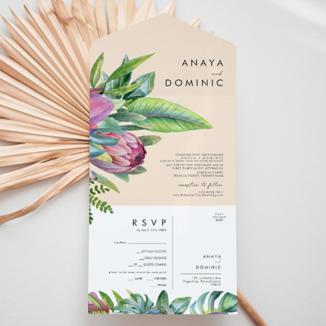 Colourful Tropical Floral | Peach Seal And Send All In One Invitation (Creator Uploaded)