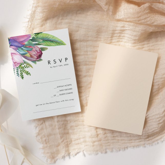 Colourful Tropical Floral Peach Song Request RSVP Card (Creator Uploaded)