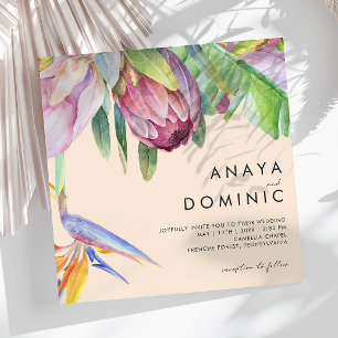 Colourful Tropical Floral Peach Square Wedding Invitation