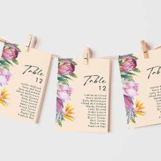 Colourful Tropical Floral Peach Table Number Chart