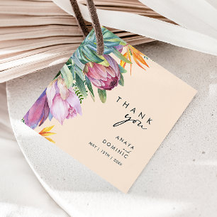 Colourful Tropical Floral   Peach Thank You Favour Tags