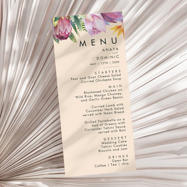Colourful Tropical Floral | Peach Wedding Dinner Menu (Creator Uploaded)