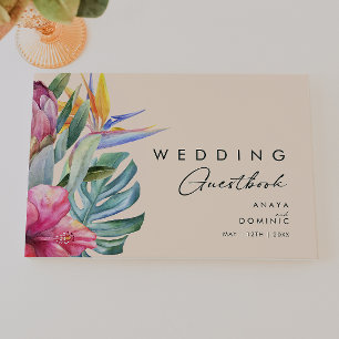 Colourful Tropical Floral   Peach Wedding Guest Bo Book